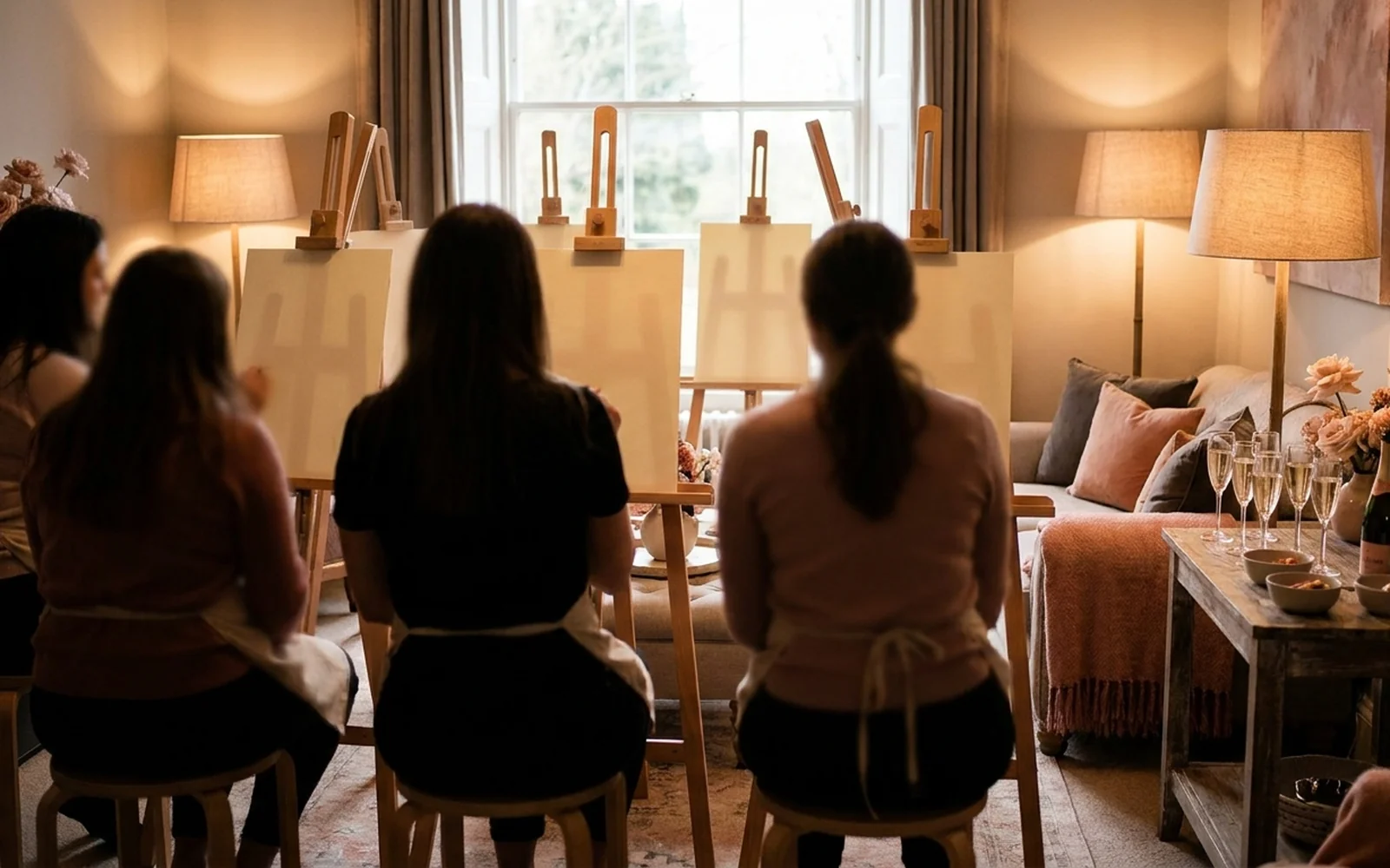 A tasteful life drawing hens activity setup with easels and bubbles